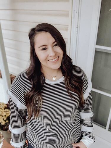 Customer photo review of Brigitte Brianna Striped Ruffle Sleeve Sweatshirt