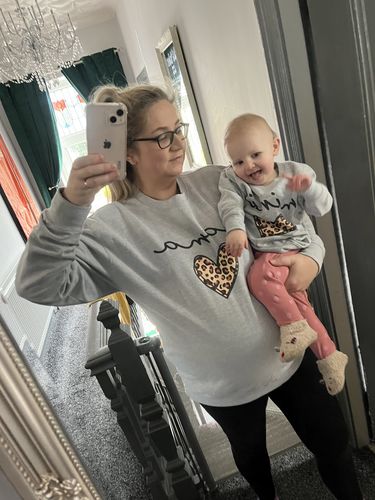 Customer photo review of Mama & Mini Leopard Logo Heart Matching Sweatshirts Grey