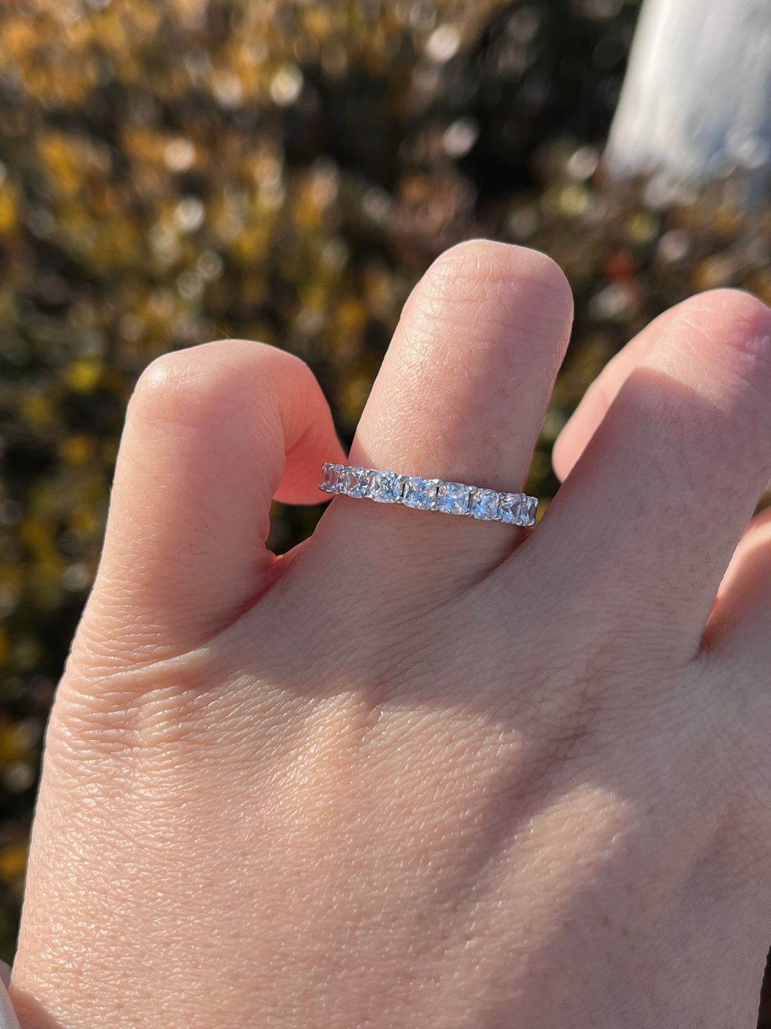 Customer photo review of S925 2.5 Carat Cushion Cut Women's Wedding Band In Sterling Silver Stackable Ring