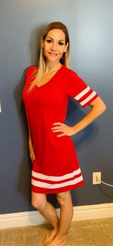 Customer photo review of Brigitte Brianna Varsity Dress