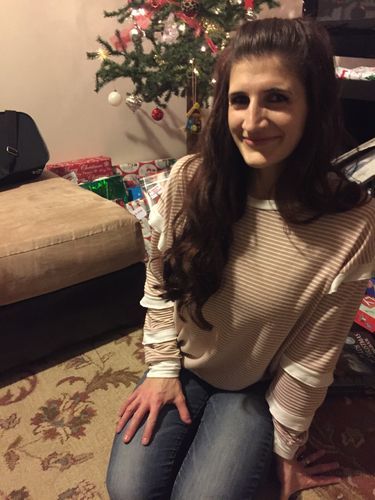 Customer photo review of Brigitte Brianna Striped Ruffle Sleeve Sweatshirt