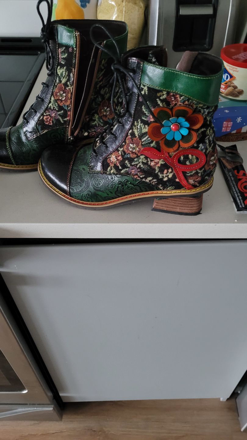 Customer photo review of Vintage Handmade Stunning Floral Ankle Boots