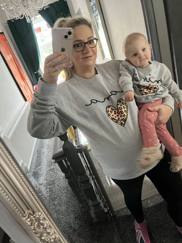 Customer photo review of Mama & Mini Leopard Logo Heart Matching Sweatshirts Grey