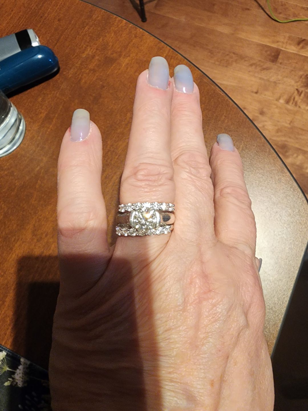 Customer photo review of Round Moissanite Sterling Silver Wedding Band Stackable Ring