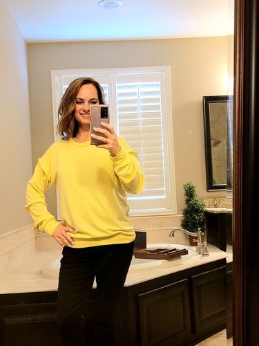 Customer photo review of Brigitte Brianna Striped Ruffle Sleeve Sweatshirt