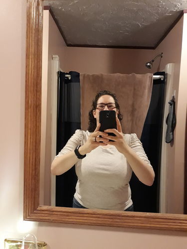 Customer photo review of Brigitte Brianna Ruched Sleeve Top