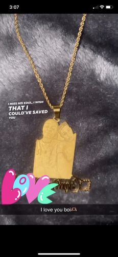 Customer photo review of Lovers Charm™ 18K Custom Engraved Necklace