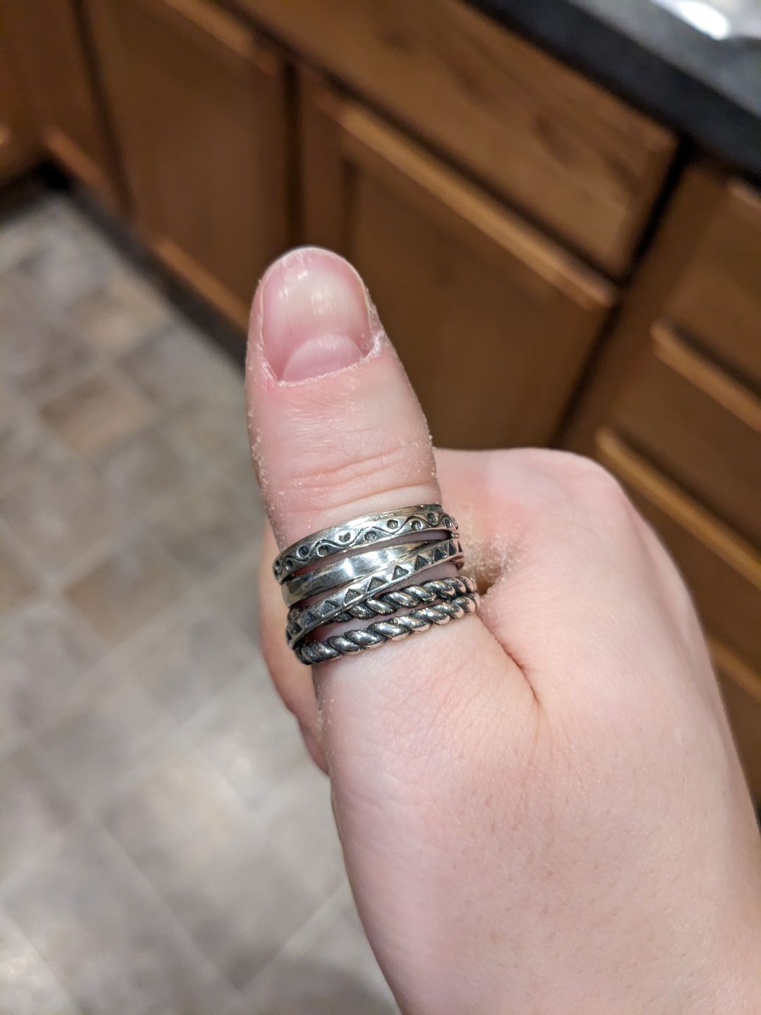 Customer photo review of Women's Wide Band Silver Ring with Boho Engraving