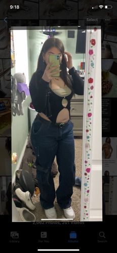 Customer photo review of Long sleeve hollow out button halter 2 piece crop top