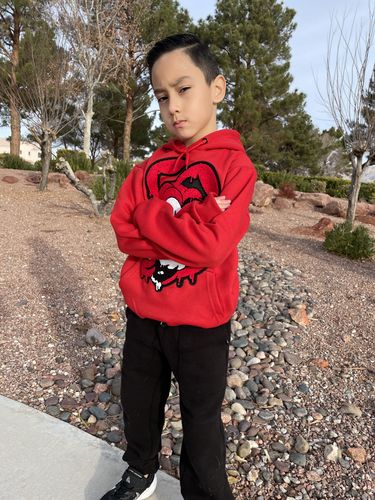 Customer photo review of Kids RAW Nights Red Chenille Hoodie - Red