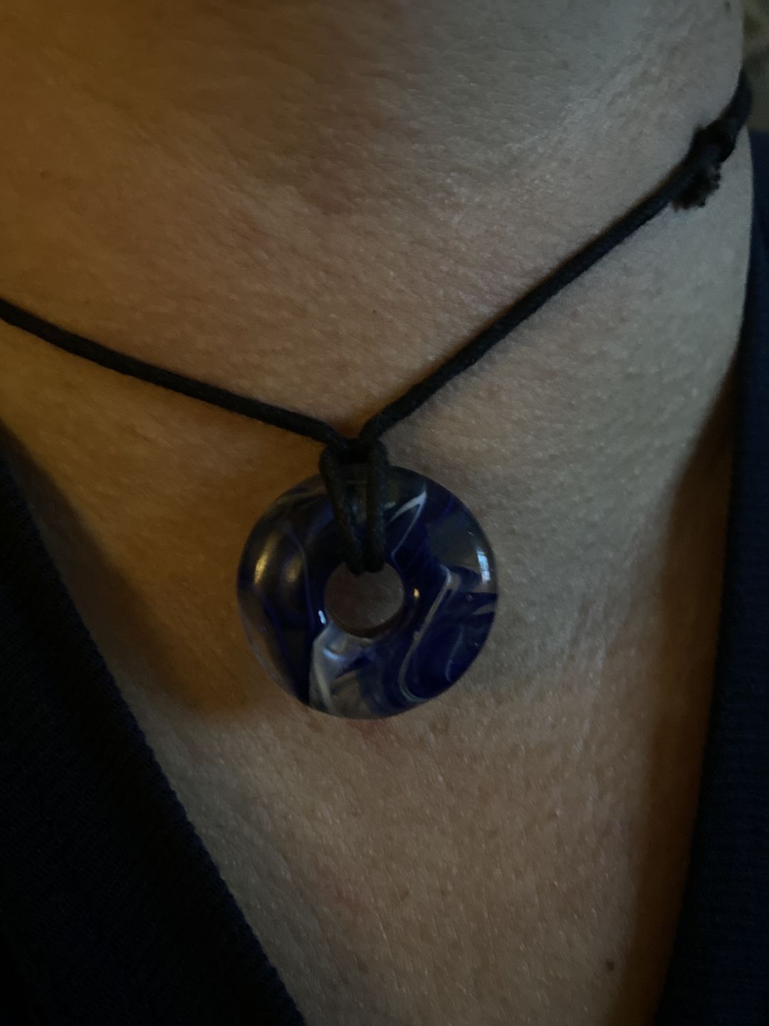Customer photo review of Taffy Confetti Halo Pendant with Infused Cremation Ashes