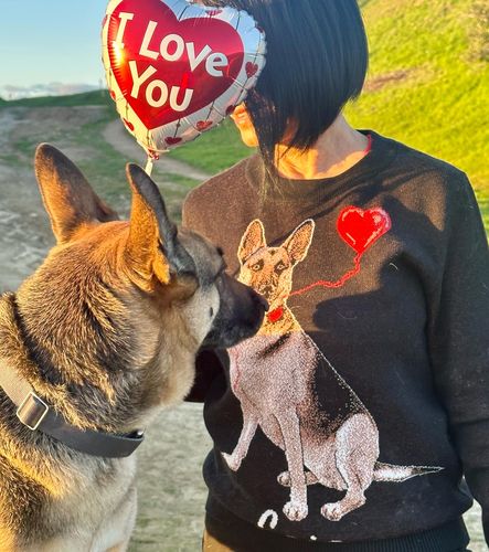 Customer photo review of Custom Knit Valentine Heart Balloon Sweater