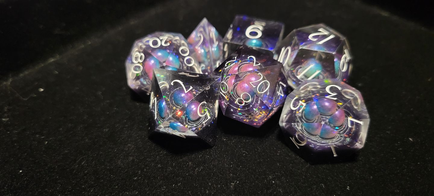 Customer photo review of URWizards D&D Resin Engraved Dice Set The Galaxy