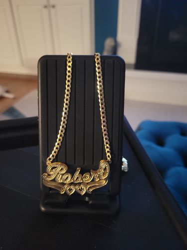 Customer photo review of The Golden Double Plated Heart Name Necklace with Cuban Chain