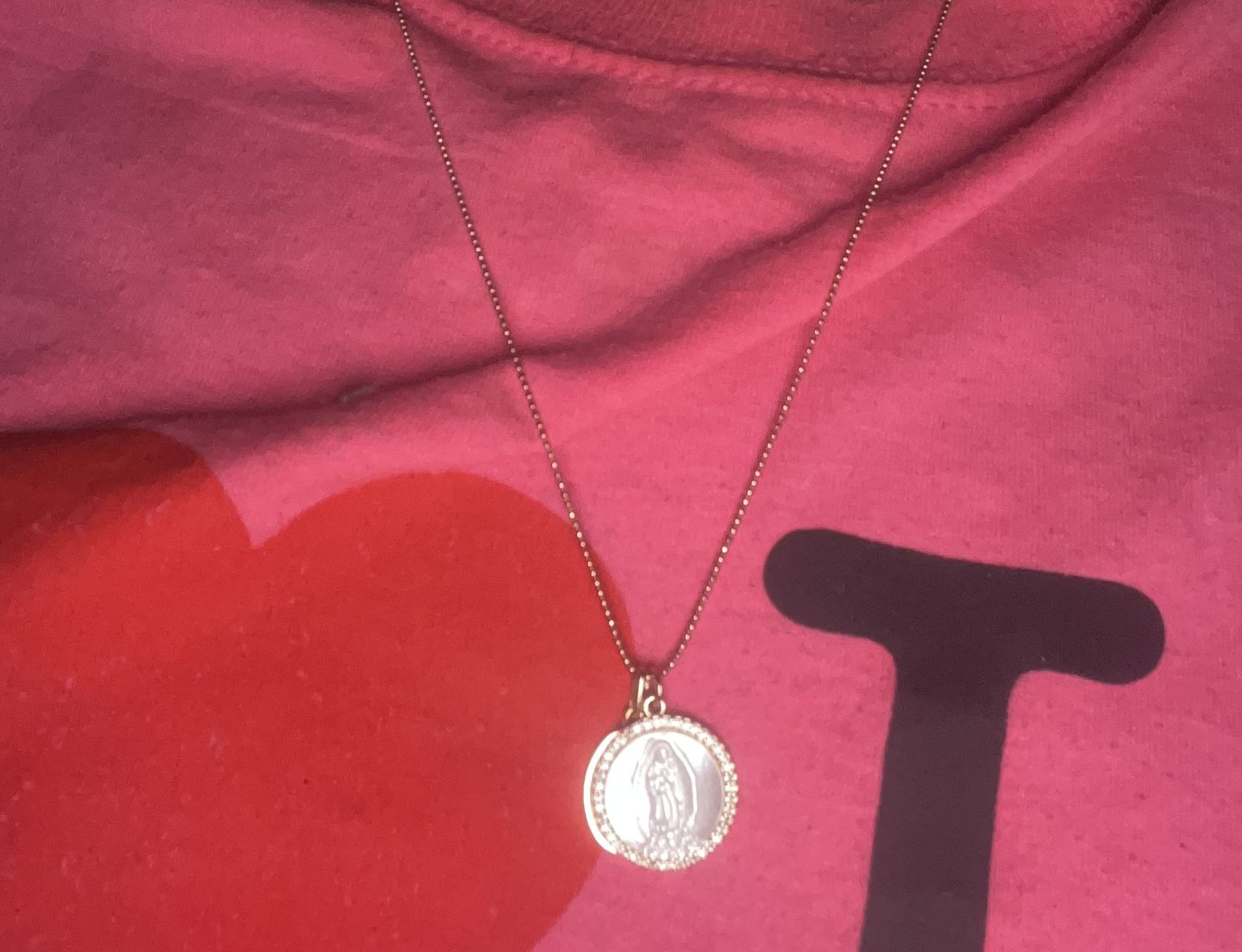 Customer photo review of Petite Mother Mary Necklace