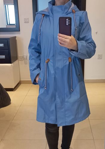Customer photo review of Charlotte Blue Rain Jacket