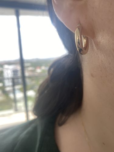 Customer photo review of 14k sophie hoops (4mm x 20mm)