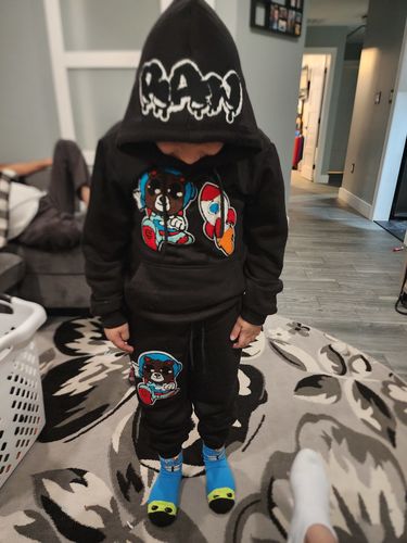 Customer photo review of Space Teddy RAW Drip White Chenille Hoodie and Jogger Set