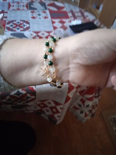 Customer photo review of Bracelet anti-douleur en malachite et pierre de lune | Or fin