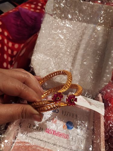 Customer photo review of Rubans Set Of 2 24K Gold-Plated Handcrafted Ruby-Studded Bangles