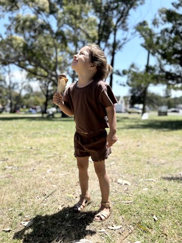 Customer photo review of Ribbed Curly Tee & Short Set - Dark Brown