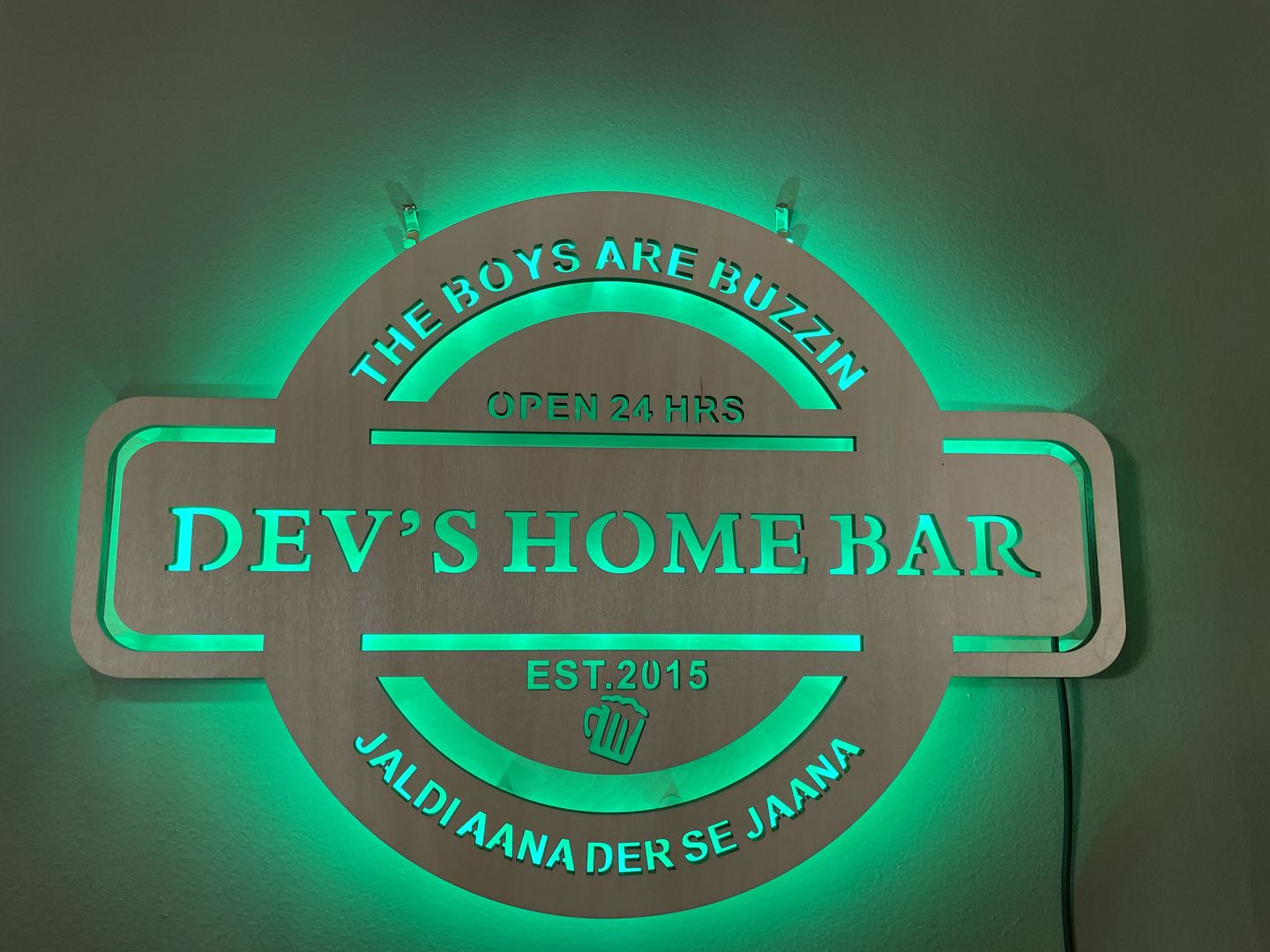 Customer photo review of Personalized LED Color Changing Man Cave Sign