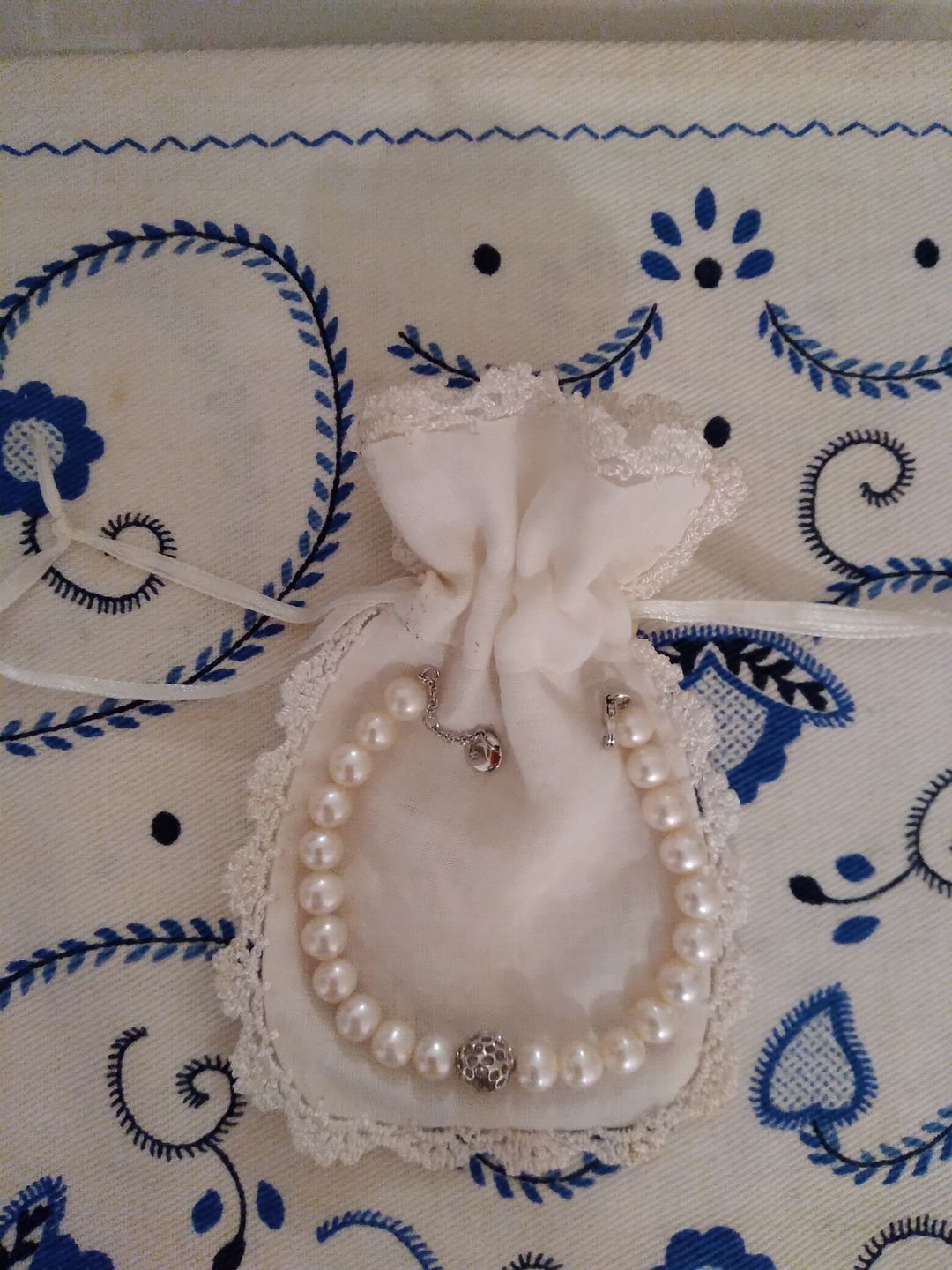 Customer photo review of Globe Bead Bracelet with White Freshwater Pearls