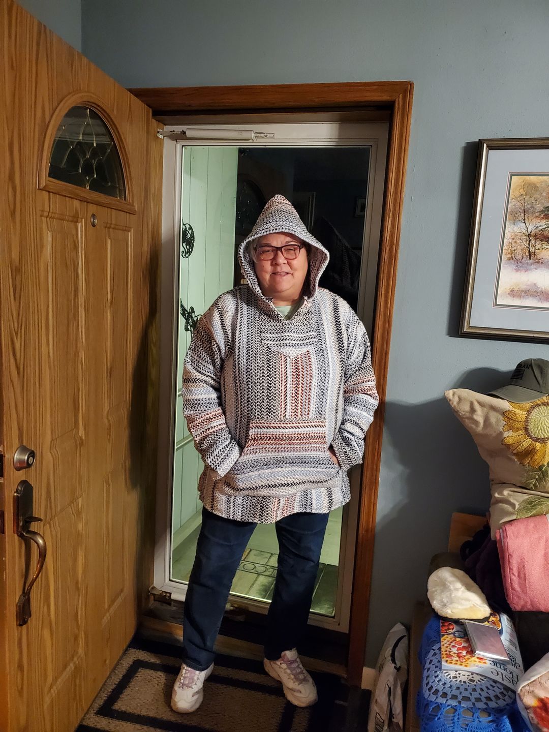 Customer photo review of Classic Stripe Terracotta Baja Hoodie