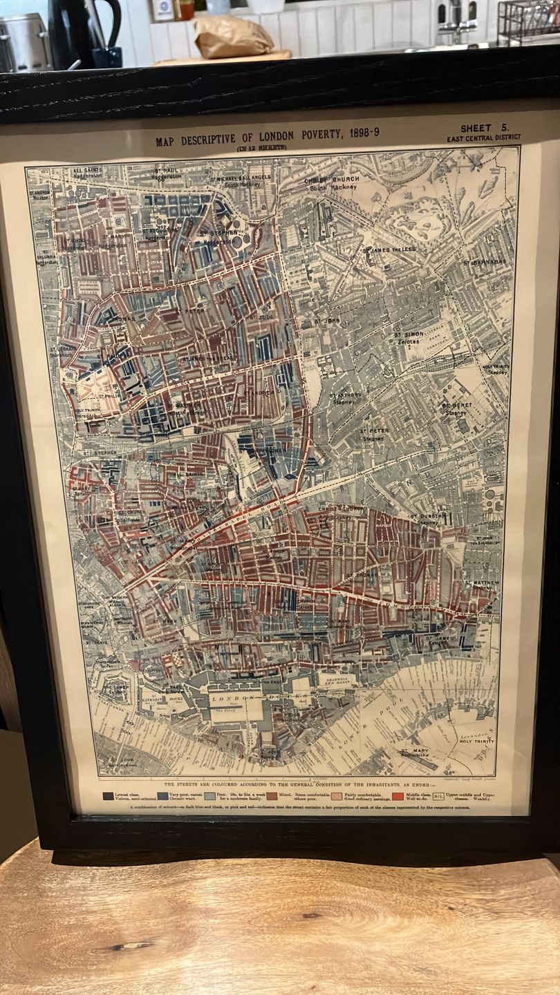 Customer photo review of Map of London Poverty 1898-9, East Central District, by Charles Booth - Hackney, Shoreditch, Tower Hamlets - E2, E1, E1W, EC2, EC3
