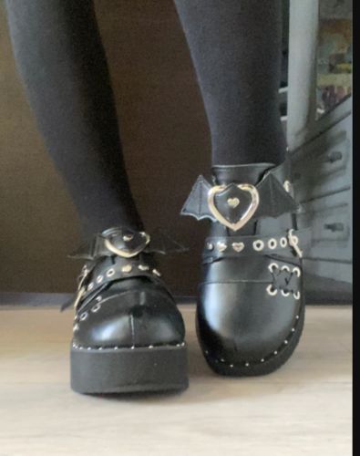 Customer photo review of 'Wednesday' Black Gothic Alternative PU Platform Buckle Shoes