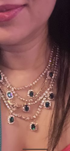 Customer photo review of Rubans Voguish Gold Toned Zircon &  Green Stone Studded Handcrafted Multi Layered Necklace