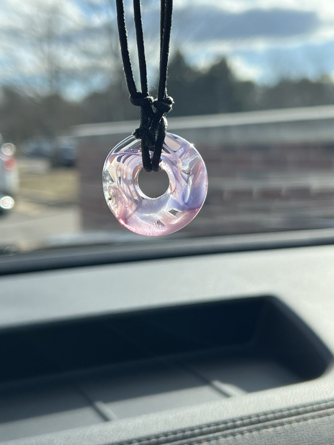 Customer photo review of Taffy Confetti Halo Pendant with Infused Cremation Ashes