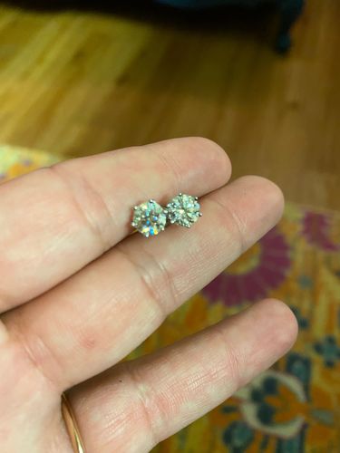 Customer photo review of Moissanite Diamond Heart Claws Stud Earrings in Gold over 925 Solid Sterling Silver