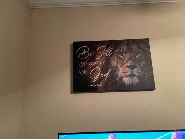 Customer photo review of Lion of Judah, Be still and know that I am God wall art canvas