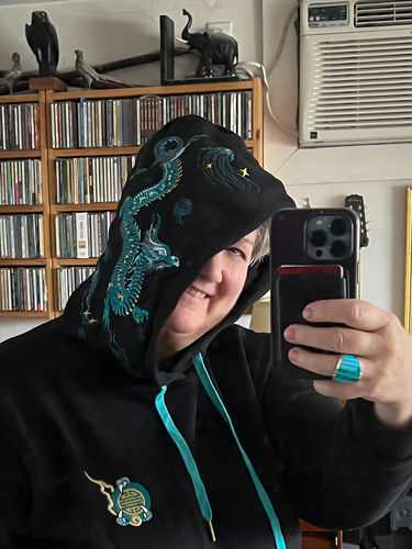 Customer photo review of Teal Dragon Embroidered Hoodie