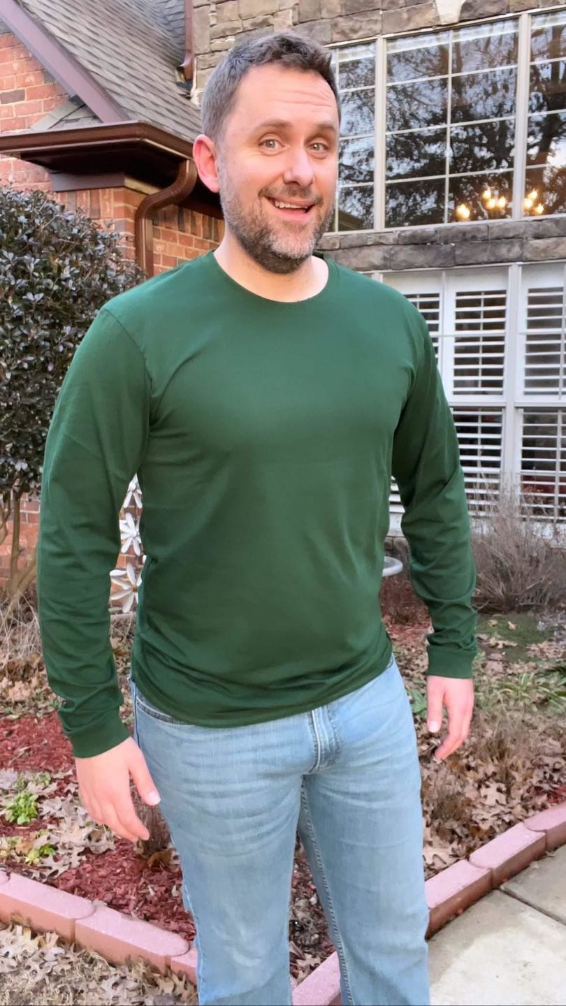 Customer photo review of Organic Tall Long Sleeve T-Shirt (Dark Green)