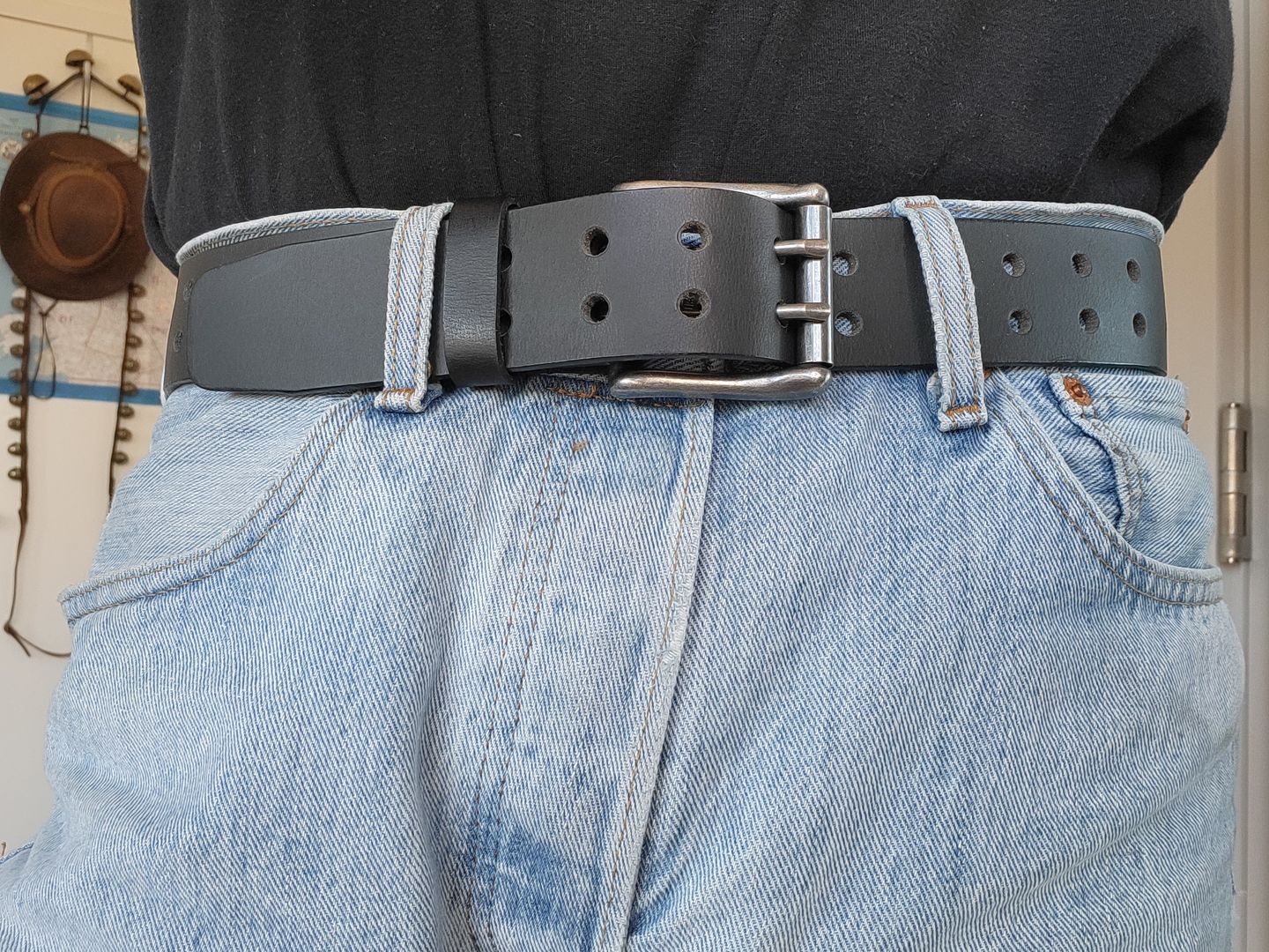 Customer photo review of Black Double Hole Full Grain Leather Belt