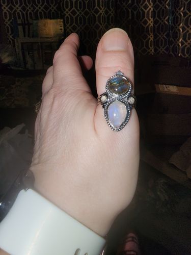 Customer photo review of Celestial Moonstone and Labradorite Silver Ring