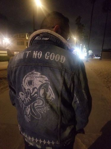 Customer photo review of Shell Corp Ain't No Good Denim Fur Jacket - Blue