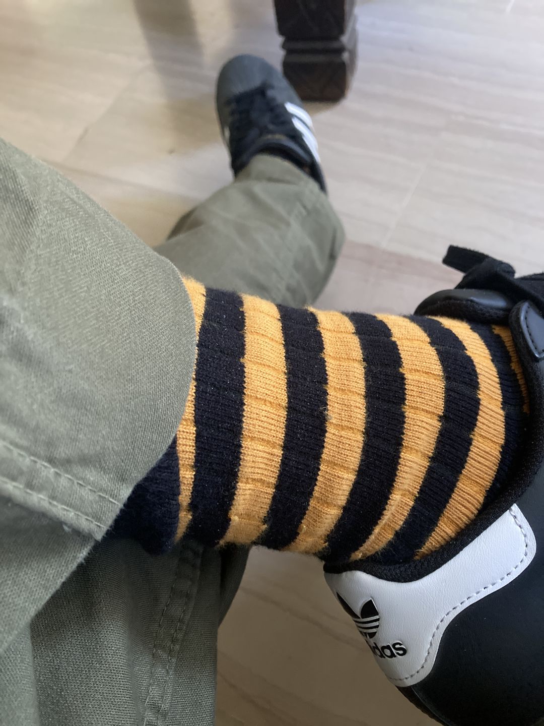 Customer photo review of Retro Striped Cotton Socks - Black/Orange