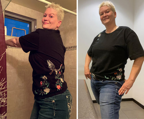 Customer photo review of Butterfly & Crane Embroidery T-shirt