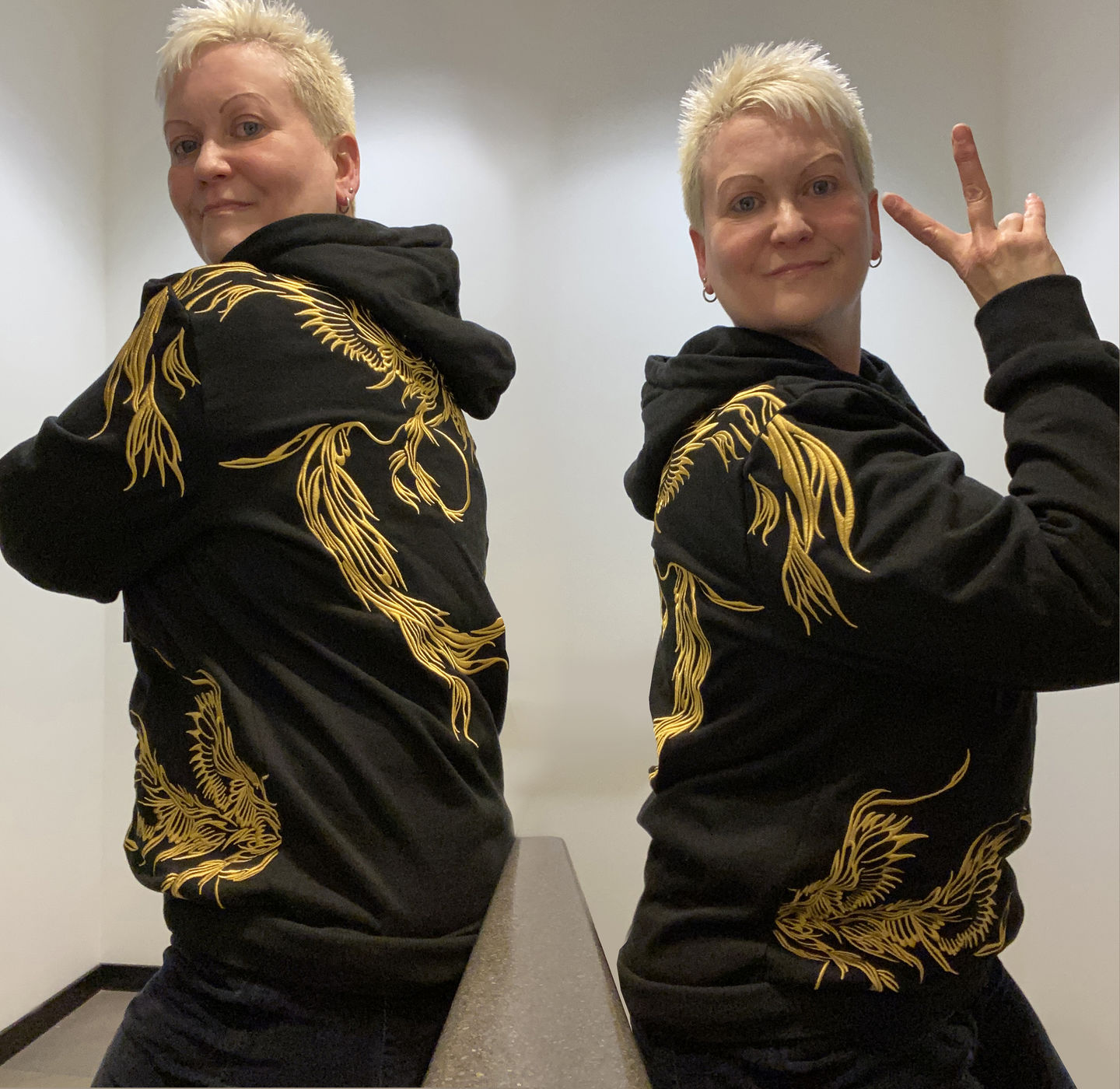 Customer photo review of Golden Phoenix Embroidered Hoodie