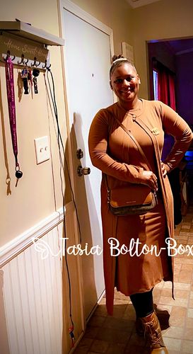 Customer photo review of From Work To Happy Hour Ribbed Dress Set (Dk Camel)