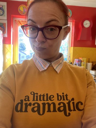 Customer photo review of Little Bit Dramatic Mum & Kid Matching Mustard Sweatshirts
