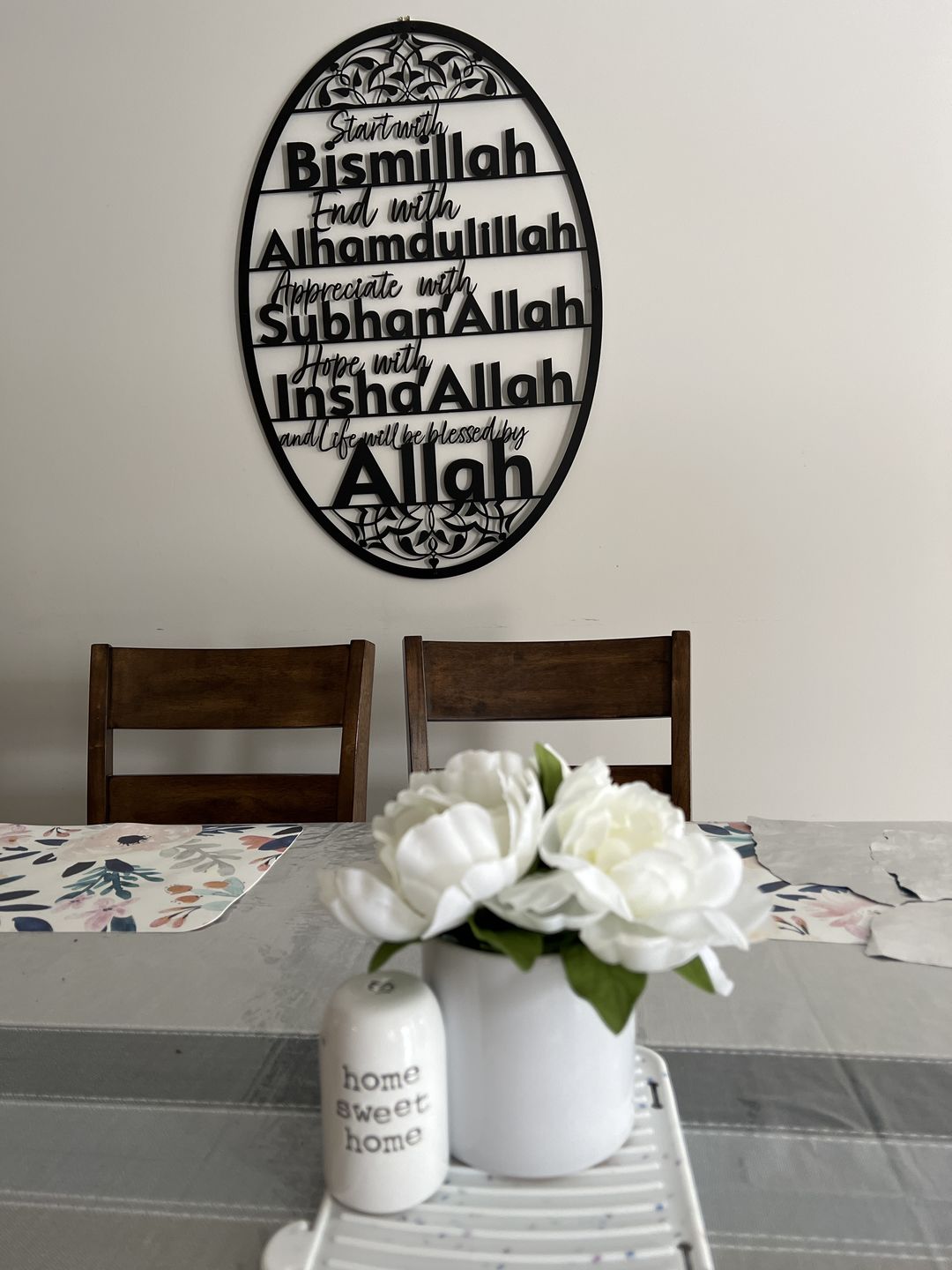Customer photo review of Start with Bismillah End with Alhamdulillah Appreciate SubhanAllah Hope with InshAllah life Will be Blessed by Allah Metal Islamic Wall Art