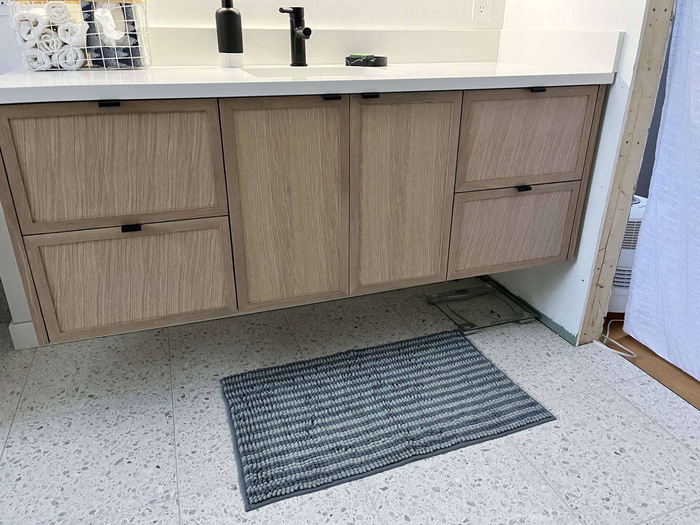 Customer photo review of Cape Breton 60" Wall Mount White Oak Bathroom Vanity