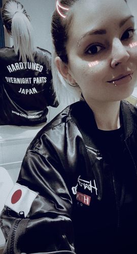 Customer photo review of Womens Overnight Parts Bomber Jacket