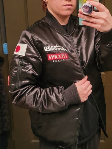 Customer photo review of Womens Overnight Parts Bomber Jacket