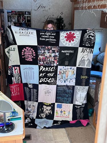 T-shirt quilt with music, concerts themes by Patty from VA
