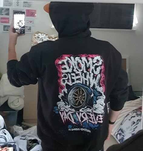 Customer photo review of Smoke Wheels Hoodie